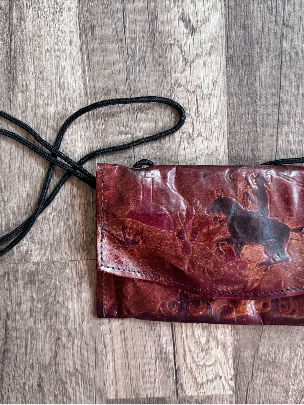 Handcrafted Burgundy Leather Crossbody Bag with Black Cord Strap